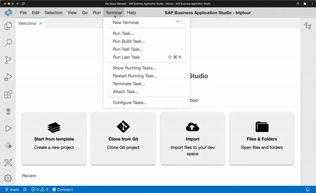 Terminal app in Business Application Studio