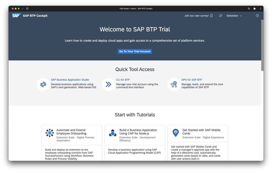 BTP Trial Home Screen